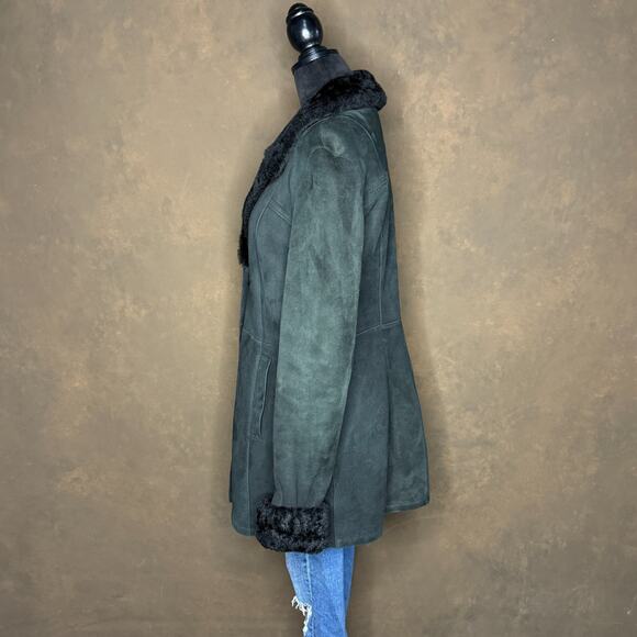 Vintage Italian Shearling Coat Jet Black Suede w/ Plush Fur Collar Mimmo Motta - Picture 6 of 15